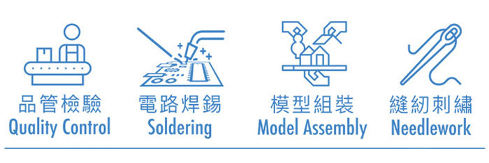 品管檢驗電路焊錫模型組裝Quality ControlSolderingModel Assembly縫紉刺繡Needlework